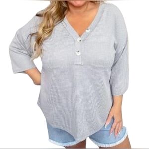 New Andree By Unit Womens Gray Waffle Knit Top Size S M L XL Relaxed Fit